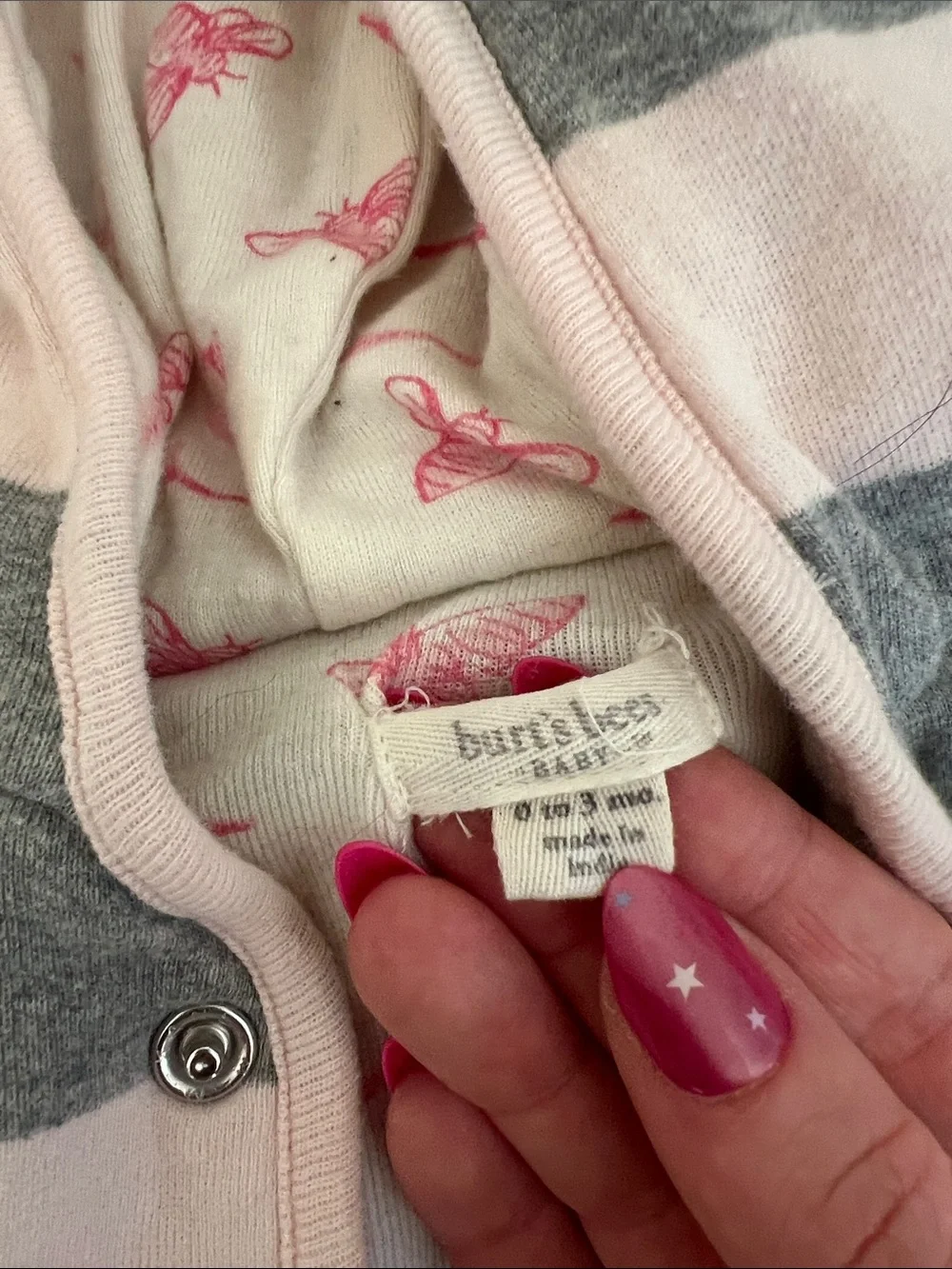 Burt's Bees Baby Pink and Gray Striped Hooded Jacket with Bunny Lining